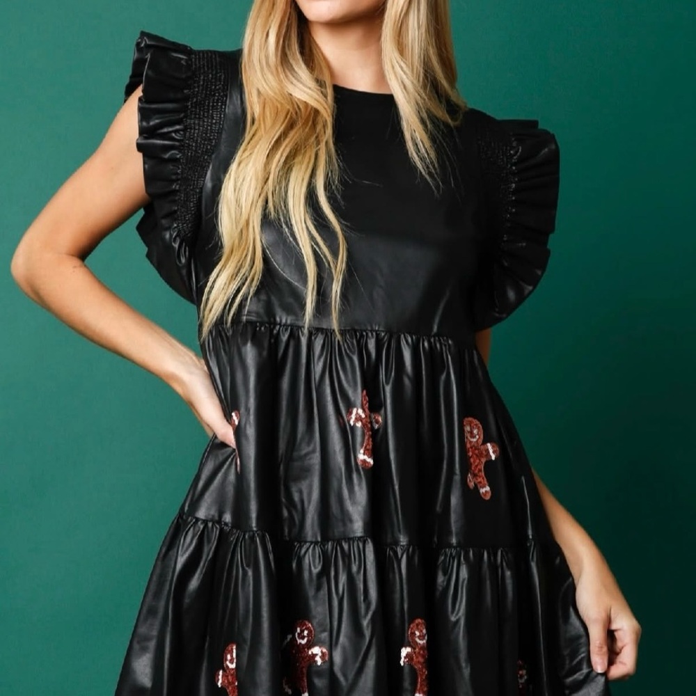 Peach Love California Black Mini Dress with gingerbread man